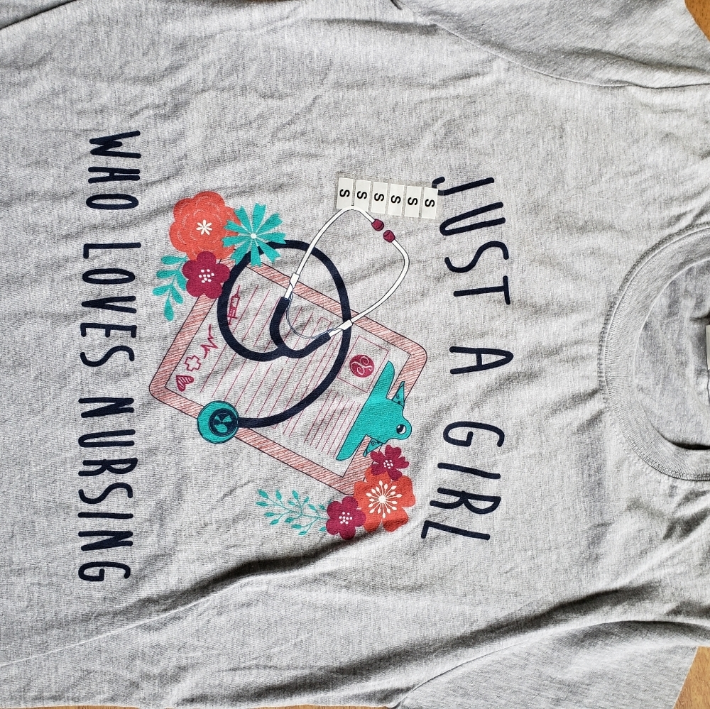 Nursing tee shirt size small gray 100 percent cotton